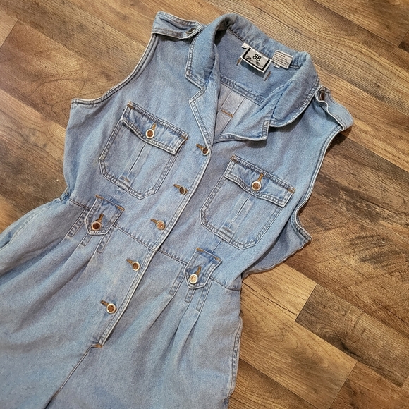 Vintage Bill Blass Sleeveless Denim Buttondown Jumpsuit Romper Size Large - Picture 2 of 8